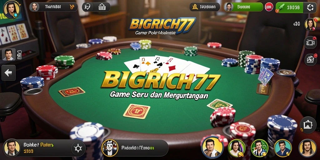 Tangkapan layar game BIGRICH77 menampilkan suasana seru permainan Poker.