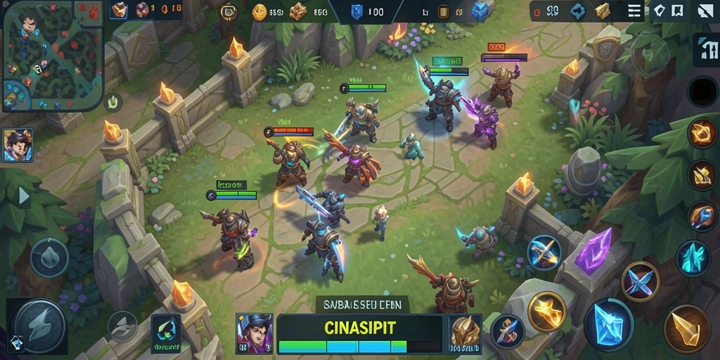 Screenshot gameplay CINASIPIT dengan aksi MOBA yang intens.