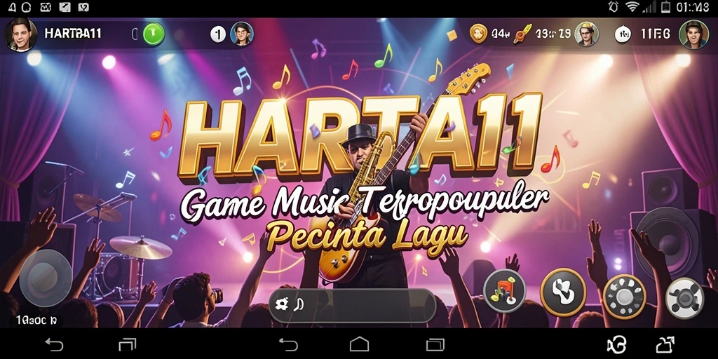 Tampilan gameplay HARTA11 dengan berbagai pilihan lagu dari genre musik yang berbeda.