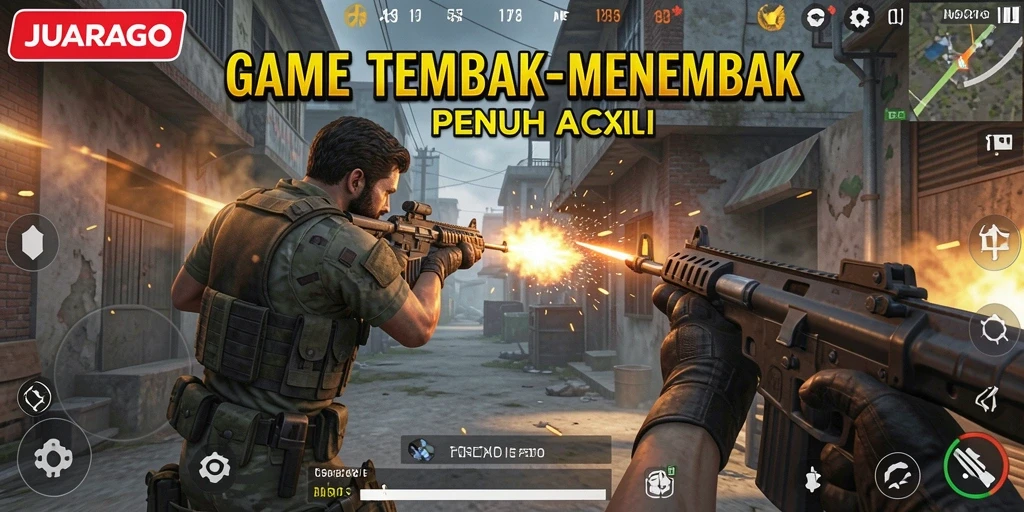 Gambaran gameplay seru dari JUARAGO dalam aksi tembak-menembak.
