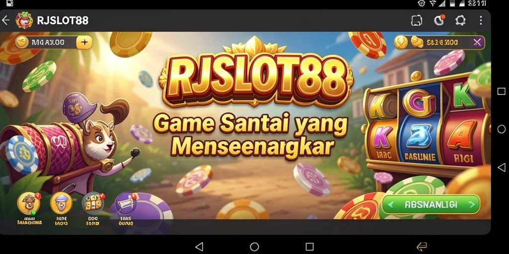 Tampilan gameplay RJSLOT88 yang menarik dengan warna cerah dan simbol khas.