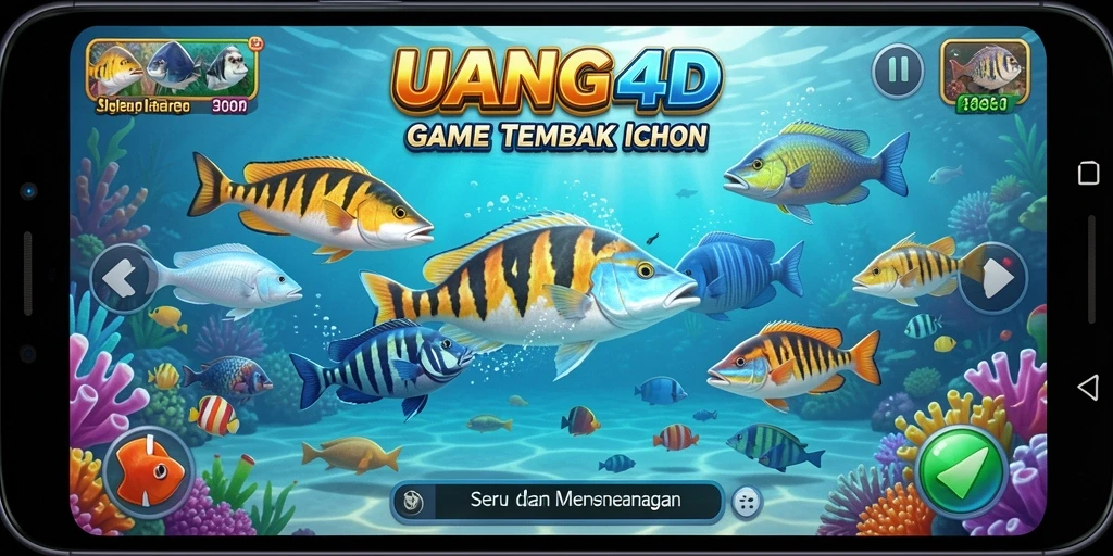 Tampilan screenshot UANG4D dengan gameplay menembak ikan yang seru.