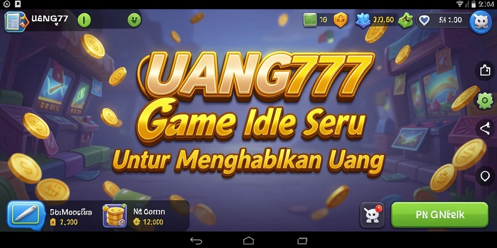 Tampilan gameplay seru UANG77 dengan karakter yang aktif menghasilkan uang.