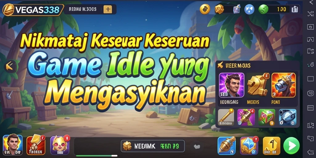 Tampilan gameplay VEGAS338 yang menarik dan penuh warna saat bermain Idle.