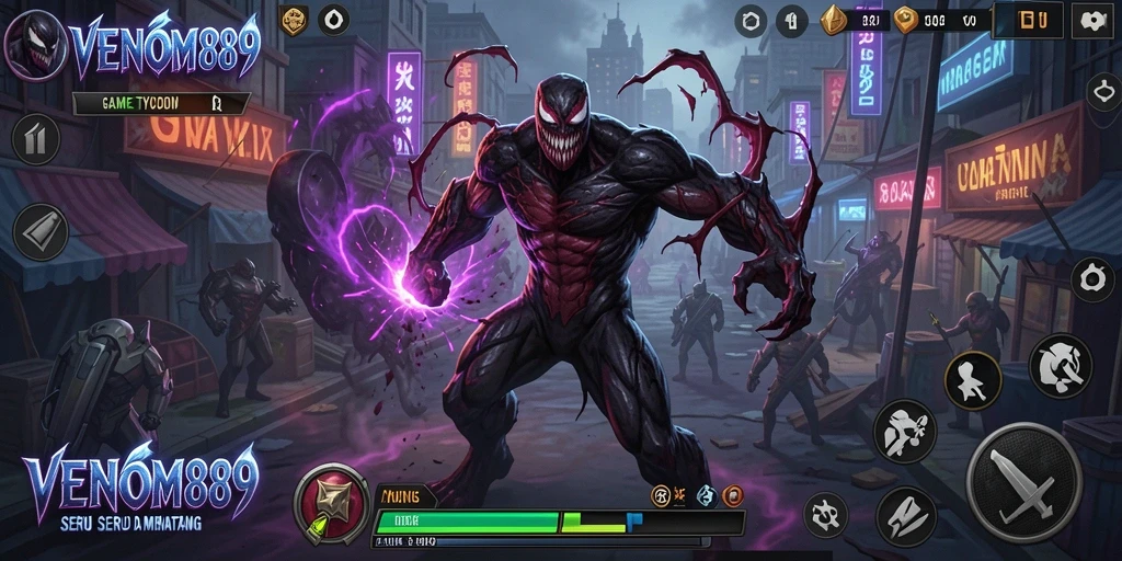 Tangkapan layar gameplay <strong>VENOM889</strong> menunjukkan elemen Tycoon yang menarik dan dinamis.